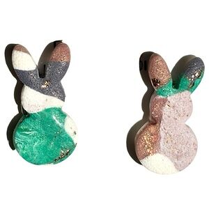 Bunny Multi Color Polymer Clay Stud Earrings Handmade Easter Spring Lightweight